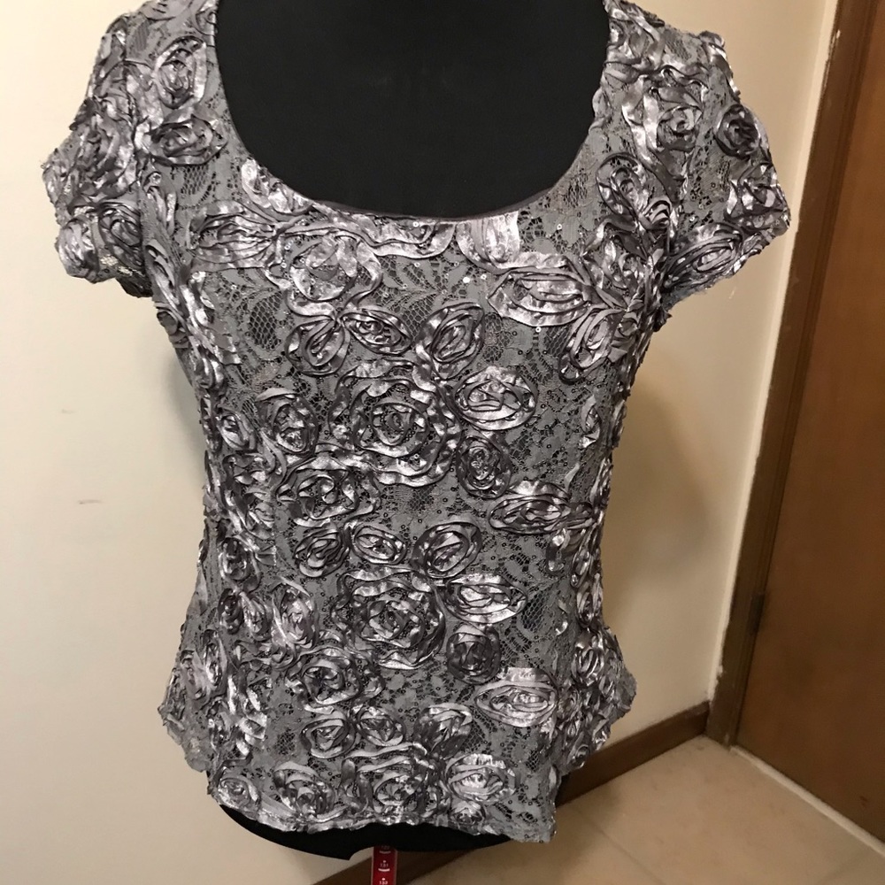 Helene Blake gray rose sequined blouse size 10